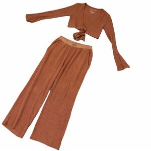 Set Active Waffle Knit Wrap Top Wide Leg Pants